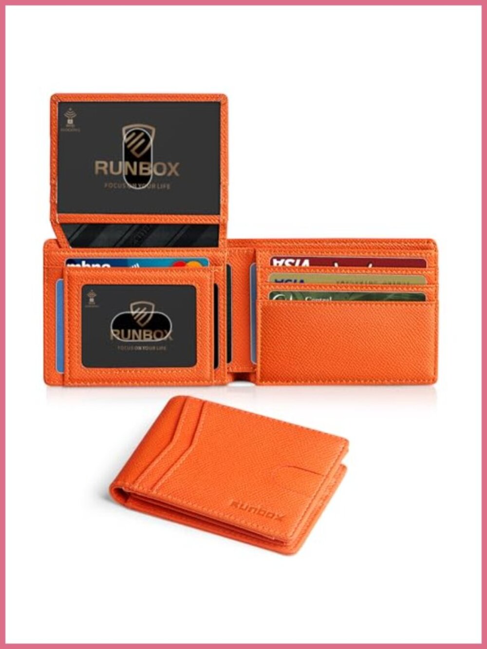 Slim RFID Leather Bifold Wallet with 2 ID Window and Gift Box
